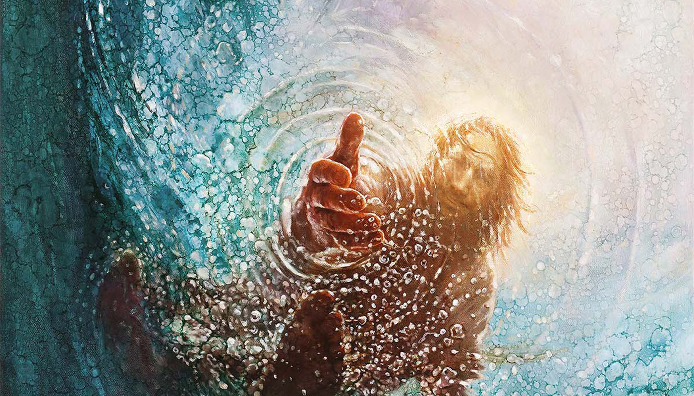 Jesus Hand Reaching Out art | Christ Walking On Water Painting