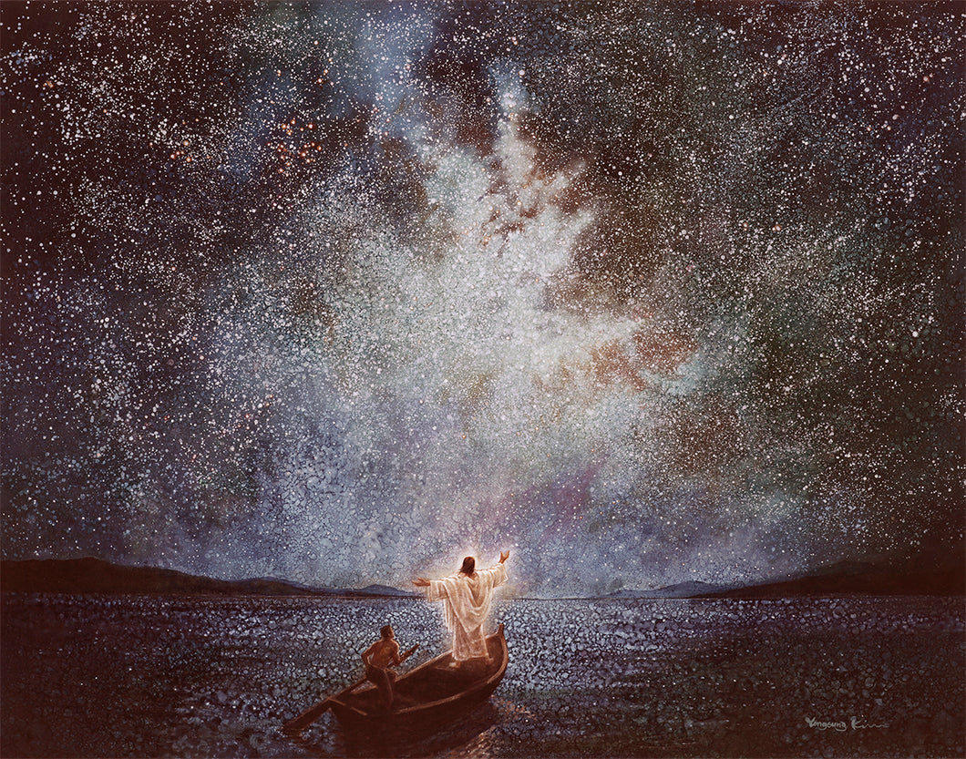 Calm and Stars Large Art depicts Jesus calming the seas during a great storm, & then seeing stars after the calm - Yongsung Kim | Havenlight | Christian Artwork